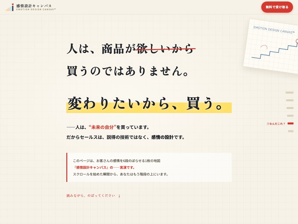 感情設計キャンバス 特設サイトの画面